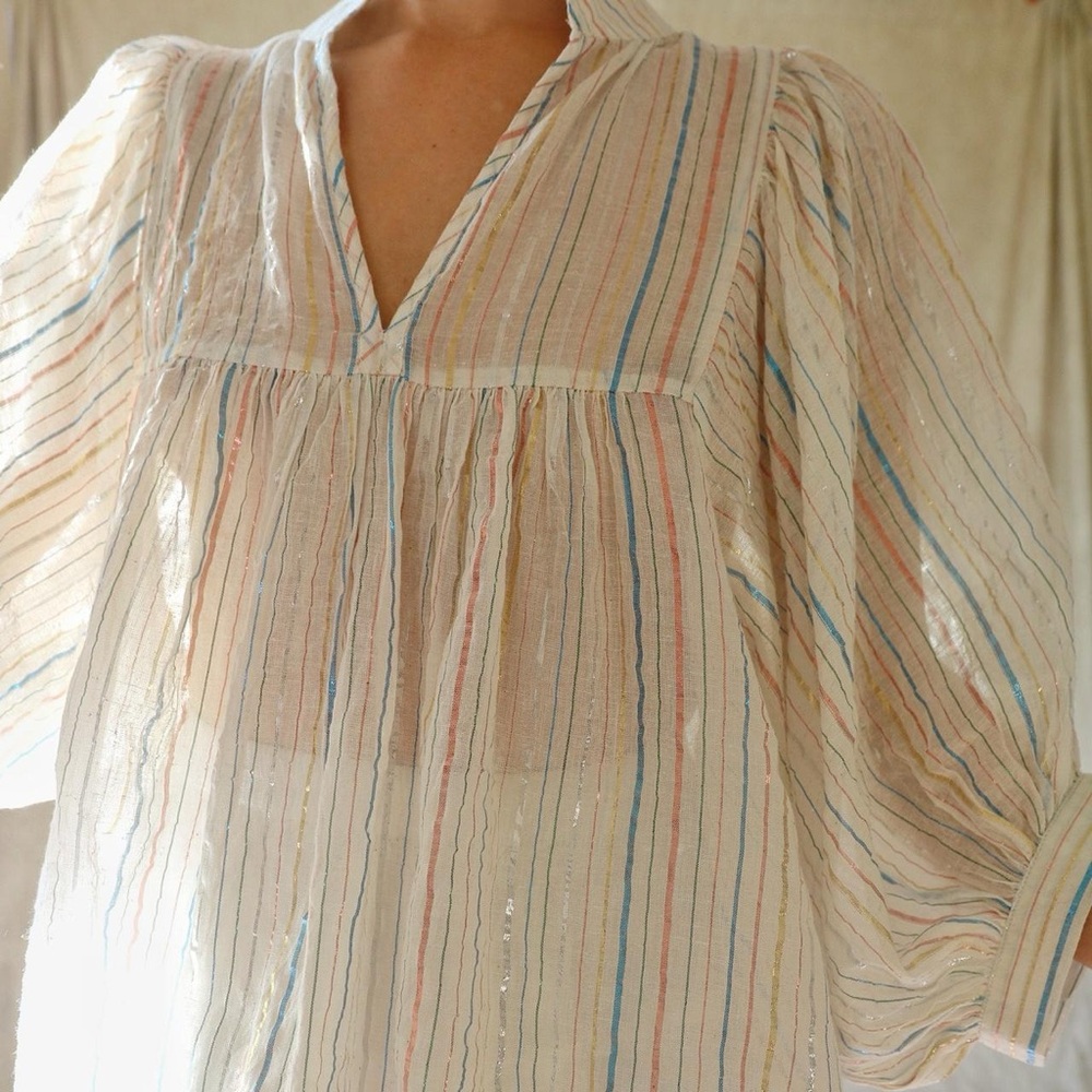 NEVER A WALLFLOWER White Metallic Striped Top - Picture 2 of 10